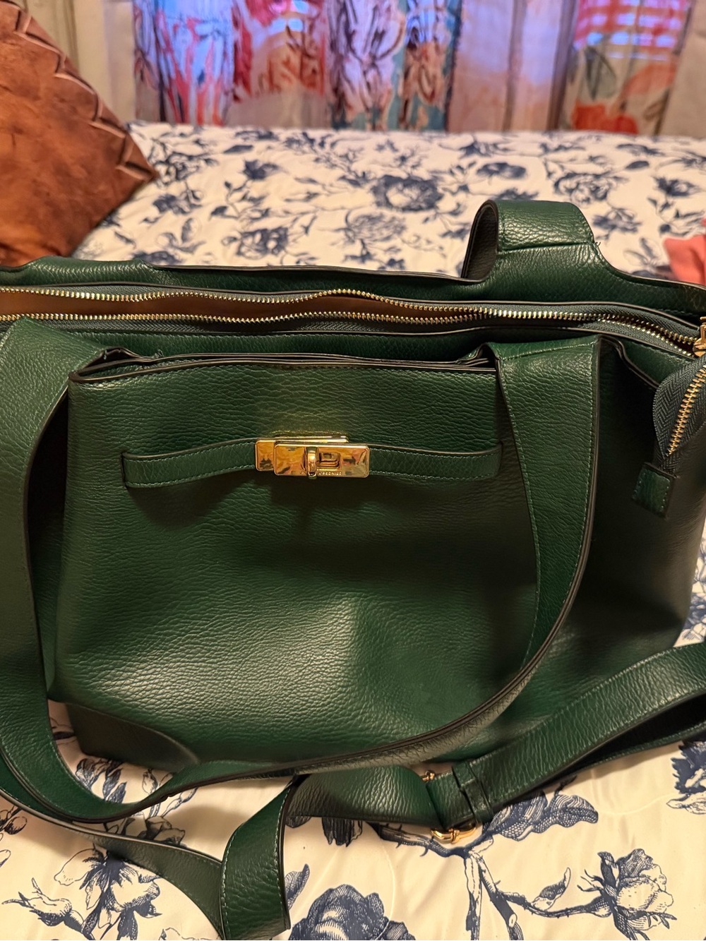Green Vegan Leather Shoulder Bag with Gold Hardware